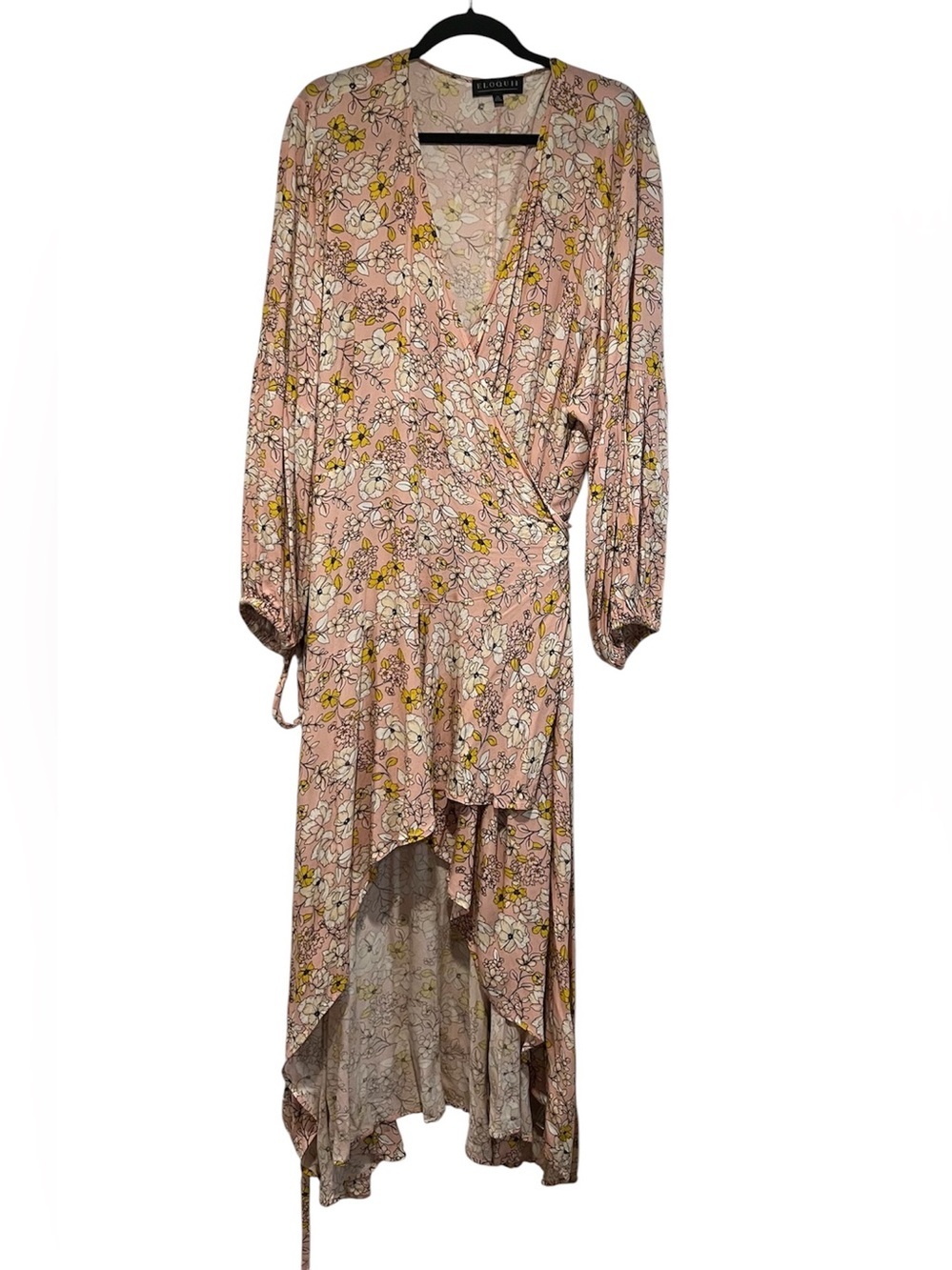 Eloquii women’s pink long sleeve true wrap dress high low hem size 26